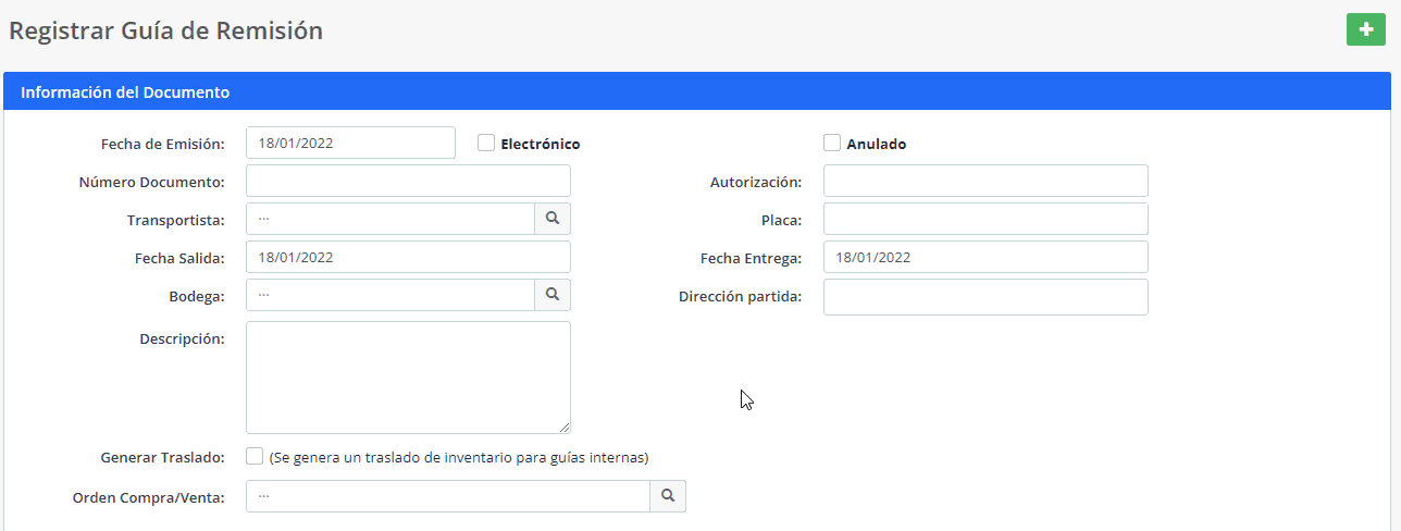 Registrar Guía de Remisión